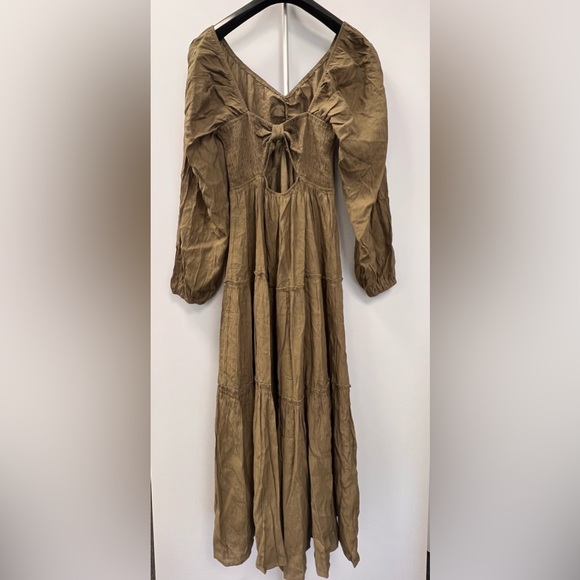 NEW - Maternity Tiered Maxi Dress, Ruched Front, Cutout Back, in Olive - M and L - Picture 6 of 14